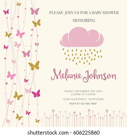 Lovely baby shower card template with golden glittering details, vector format