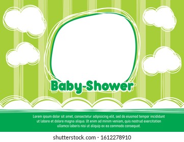 Lovely Baby Shower invitation card with cartoon style. Brochure, announcement.
