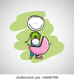 lovely baby in stroller icon vector illustration