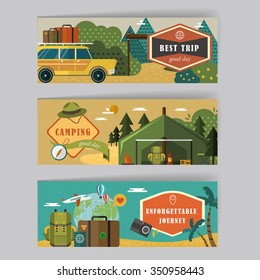 lovely banners set template design with travel elements