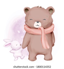 lovely bear and baby rabbit