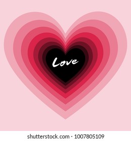 Lovely beautiful pink heart in multi layer with white love word in Valentine concept idea design