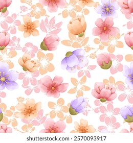 Lovely and Beautiful Spring Flowers Pattern for Fabric, Wallpaper, and More