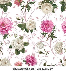 Lovely and Beautiful Spring Flowers Pattern for Fabric, Wallpaper, and More