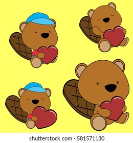 lovely beaver baby cartoon heart set in vector fomat