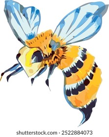 Abeja encantadora en estilo Petrykivka. Colores amarillo, azul, negro.