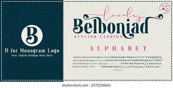 Lovely Belboniad, Fashion, Serif, Stylish Display Bold Font alphabet