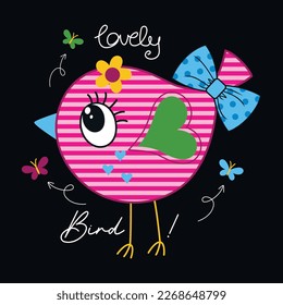 lovely bird, vector cartoon illustration design graphic printing