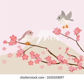Lovely birds with cherry tree and mountain background