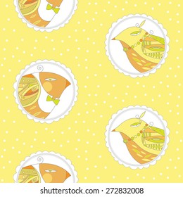 Lovely birds. Seamless yellow pattern.
