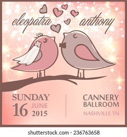 Lovely Birds Wedding Card Template Design Vector