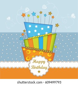 Lovely birthday card  with golden glittering details, vector format