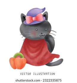 Lovely black cat in a witch's hat for Halloween.