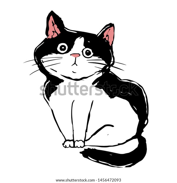 Lovely Black White Cat Sad Lost Stock Vector Royalty Free 1456472093