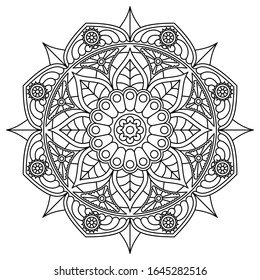 Lovely black and white mandala Antistress coloring for adults. Vector design.