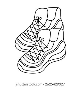 Lovely black and white pair of fitness sneakers with laces for jogging, gym training, walking. Trendy footwear for active lifestyle for woman and man. Comfortable sport shoes isolated on background