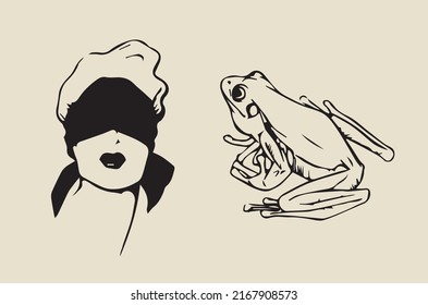 Lovely Blindfolded Girl And Frog