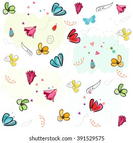 Lovely blossom spring flowers vector pattern background