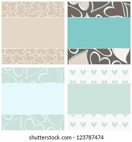 lovely blue beige brown hearts horizontal seamless pattern set torn on light background with place for your text