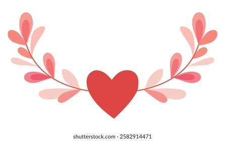 Lovely border frame with cute leaves wings on both sides. Vector illustration for Valentine.