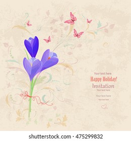 lovely bouquet of crocus on grunge background. 