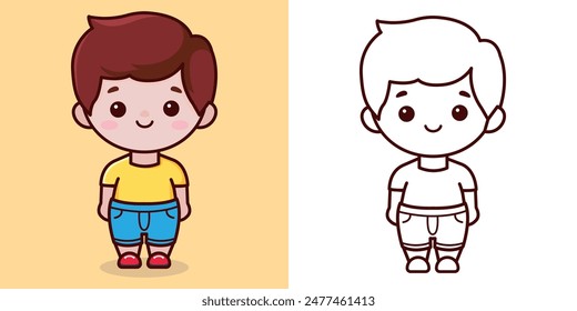 Lovely boy. Childrens coloring book. Vector illustration in flat style