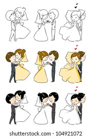 lovely bride and groom with 3 actions