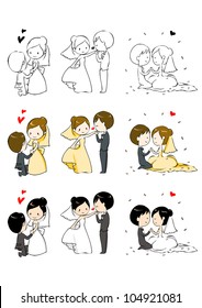 lovely bride and groom with 3 actions