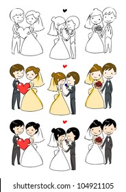 lovely bride and groom with 3 actions