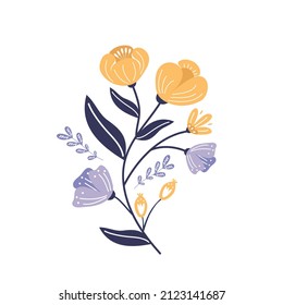 Lovely bright abstract rustic folk art herbal floral pattern of hand drawn flowers vector illustration. Perfect for greetings card, textile, fabric, wallpapers, banners, phone case