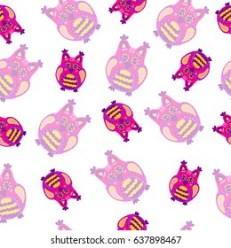 Lovely bright cartoon seamless pattern with owls