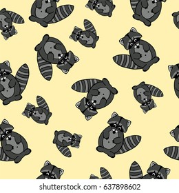 Lovely bright cartoon seamless pattern with raccoons