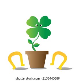 lovely bright clover in clay pots on a beautiful day