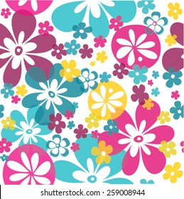 Lovely bright flowers seamless pattern in pink blue turquoise purple yellow 