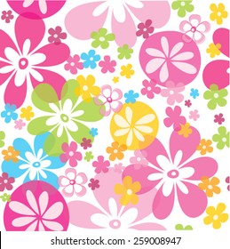 Lovely bright flowers seamless pattern in pink blue green yellow 