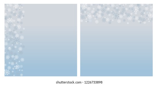 Lovely Bright Snowflakes Vector Illustration. Delicate Light Blue Background. White and Blue Snow.  Cute Simple Winter Layout. Confetti of Snowflake Shape.