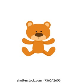 Lovely brown teddy bear toy, symbol, icon, cartoon vector illustration isolated on white background. Plush teddy bear toy, stuffed animal, traditional sleeping companion