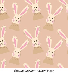 Lovely Bunnies. Childish Seamless vector pattern in flat style. Illustration in gentle pastel colors. Hand-drawn animal hares. Design for fabric, wallpaper, background