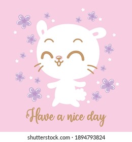 Lovely bunny have happy q nice day, Greeting card with rabbit. cartoon style, Vector illustration
