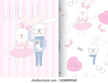 lovely bunny seamless pattern-cartoon illustration for kids-vector
