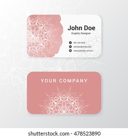 Lovely business name card template design with mandala flower and water color painting. vector illustration.