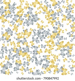 Lovely butterfly cloth vip background on white. Nature butterfly linen theme vector with gold and silver metallic silhouette. Premium repeating insect fabric artwork for luxury interior textile.