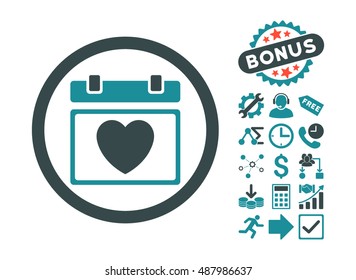Lovely Calendar Date icon with bonus elements. Vector illustration style is flat iconic bicolor symbols, soft blue colors, white background.