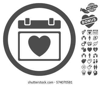 Lovely Calendar Date icon with bonus decorative design elements. Vector illustration style is flat rounded iconic gray symbols on white background.