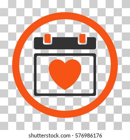 Lovely Calendar Date rounded icon. Vector bicolor illustration style is a flat iconic symbol inside a circle, orange and gray colors, transparent background. Designed for web and software interfaces.