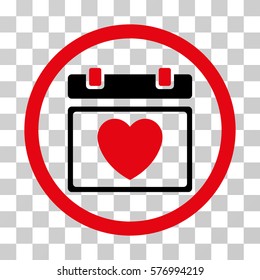 Lovely Calendar Date rounded icon. Vector bicolor illustration style is a flat iconic symbol inside a circle, intensive red and black colors, transparent background.