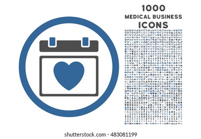 Lovely Calendar Date rounded vector bicolor icon with 1000 medical business icons. Set style is flat pictograms, cobalt and gray colors, white background.