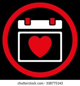 Lovely Calendar Date vector icon. Style is bicolor flat rounded symbol, red and white colors, rounded angles, black background.