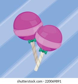 Lovely Candy. Vector illustration 2 pink lollipops on blue background.
