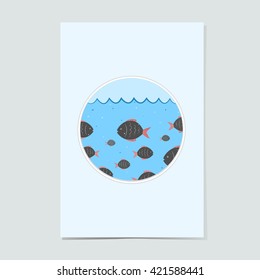 Lovely card for any needs. Funny fish in the sea. Vector illustration with quality design.